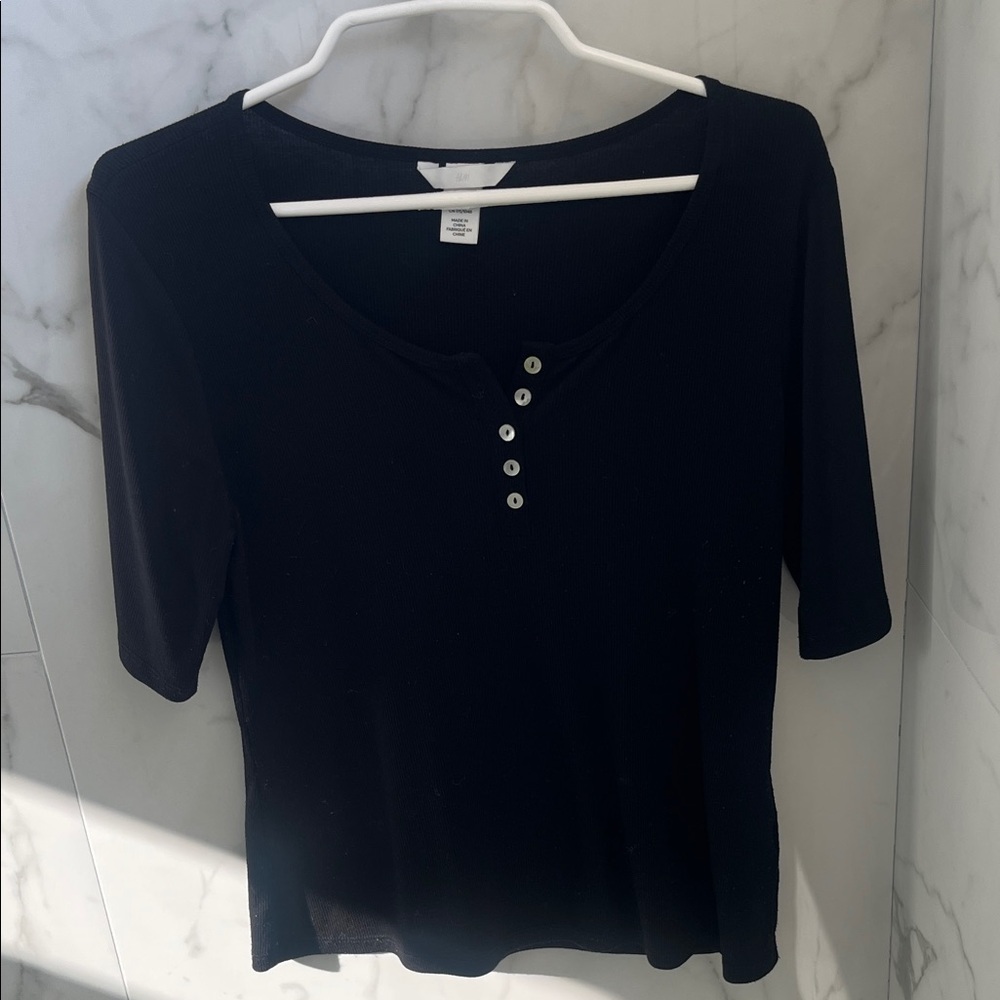 H&M Black Long Sleeve Top with Button Accents